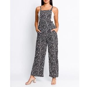 Black Floral Print Overall Jumpsuit